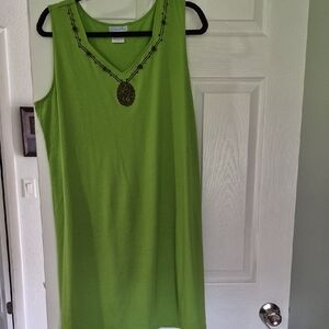 Coral Bay Green Sleeveless Embroidered V-Neck Women's XLarge Dress